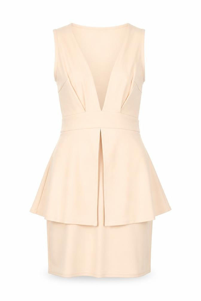 Boohoo Women’s Beige Peplum Sleeveless Knee Length Dress Size 8