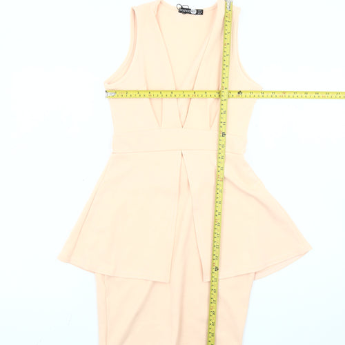 Boohoo Women’s Beige Peplum Sleeveless Knee Length Dress Size 8