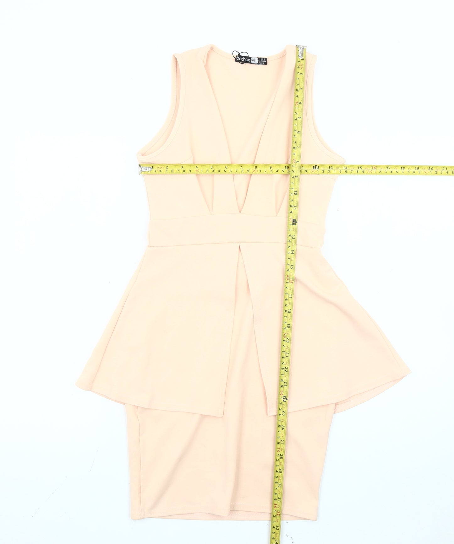 Boohoo Women’s Beige Peplum Sleeveless Knee Length Dress Size 8
