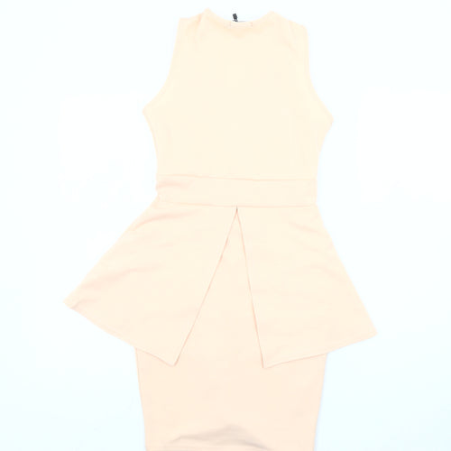 Boohoo Women’s Beige Peplum Sleeveless Knee Length Dress Size 8