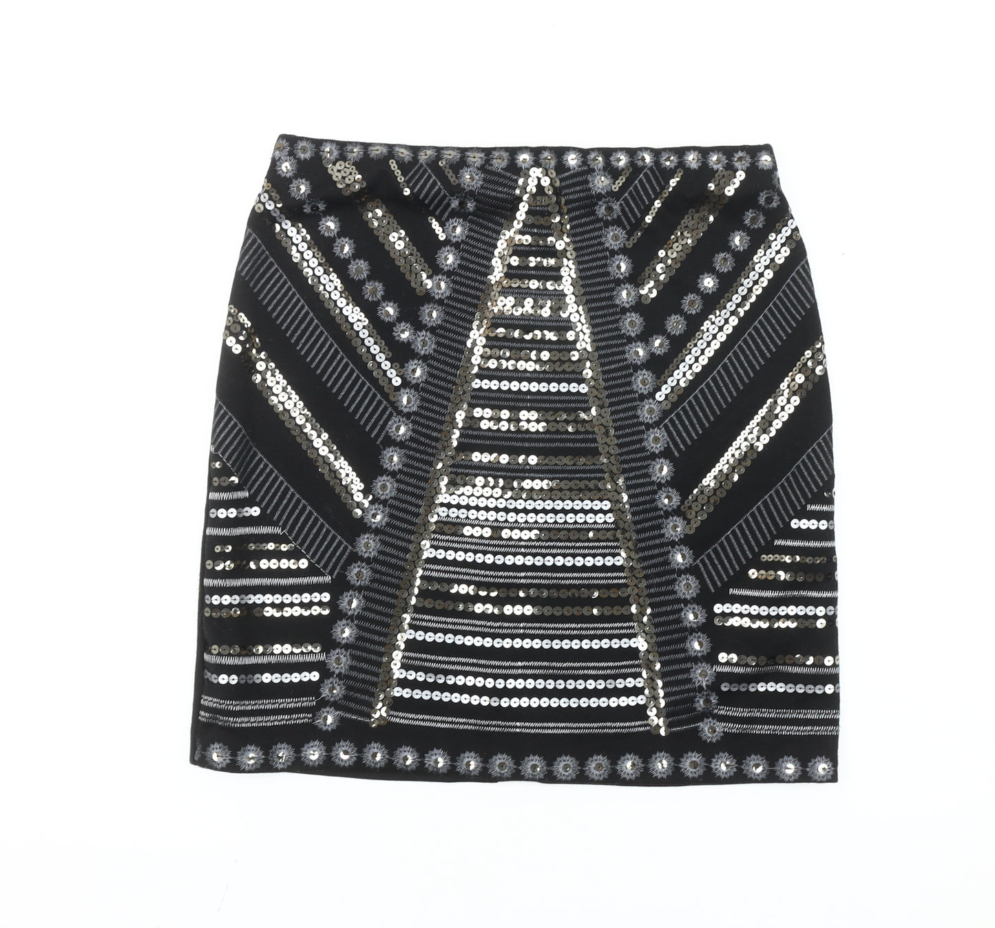 George Women's Black Sequin Geometric High Rise Pencil Skirt Size 8