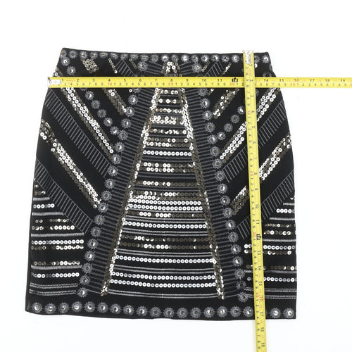 George Women's Black Sequin Geometric High Rise Pencil Skirt Size 8