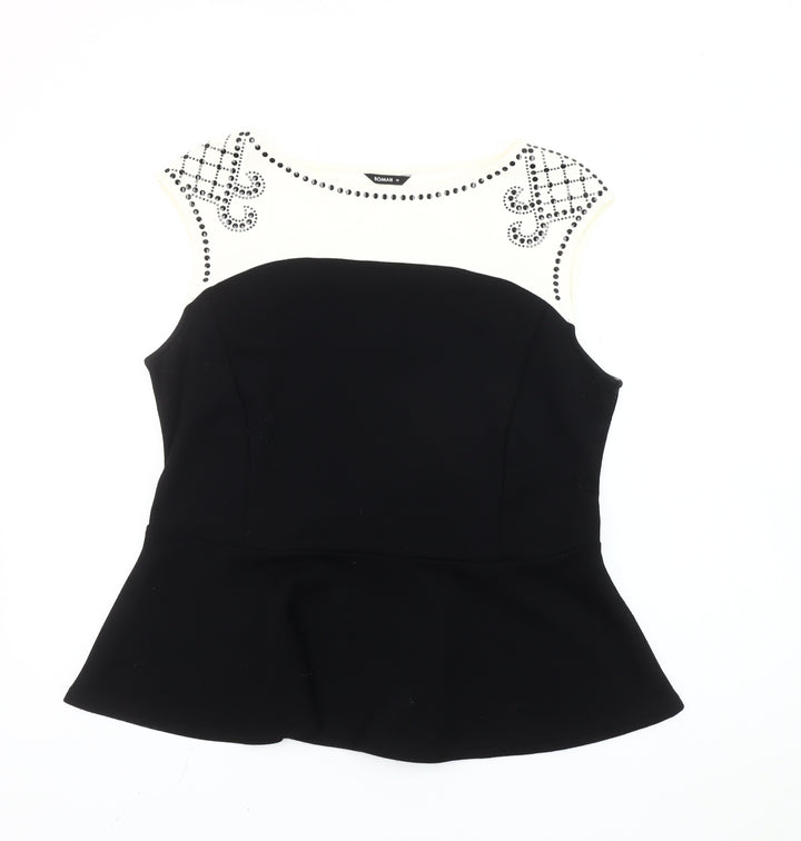 Roman Womens Black Size 18 Sleeveless Peplum Beaded Blouse
