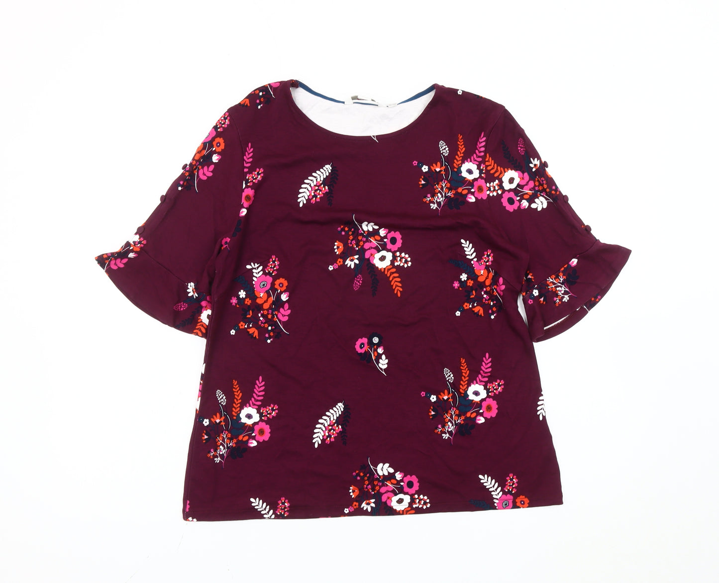 Boden Women’s Purple Floral Jersey Blouse UK 14 Short Flutter Sleeve