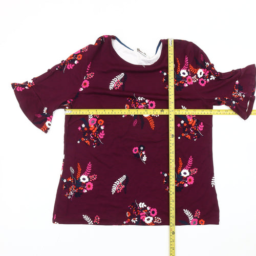 Boden Women’s Purple Floral Jersey Blouse UK 14 Short Flutter Sleeve