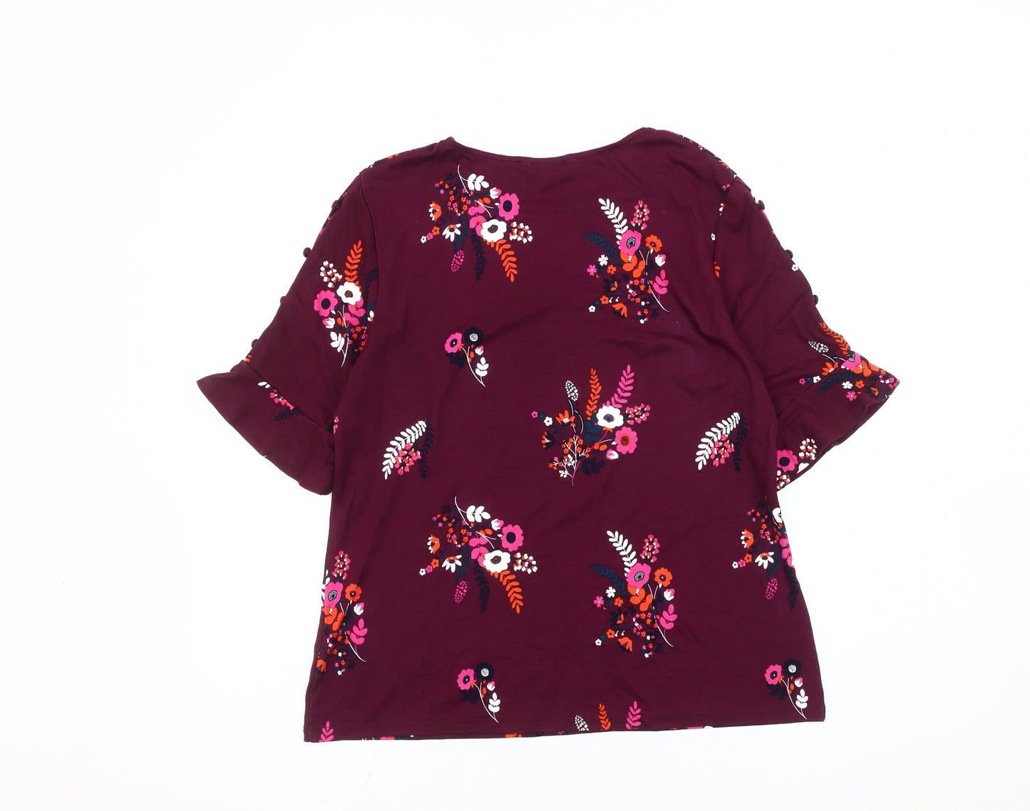Boden Women’s Purple Floral Jersey Blouse UK 14 Short Flutter Sleeve