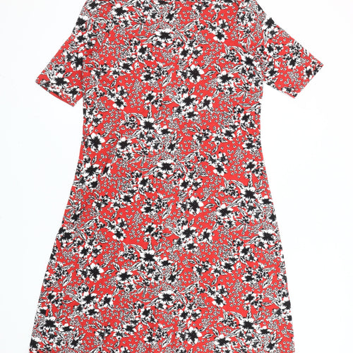 Marks and Spencer Women Red Floral Knee Length Shift Dress Size 12