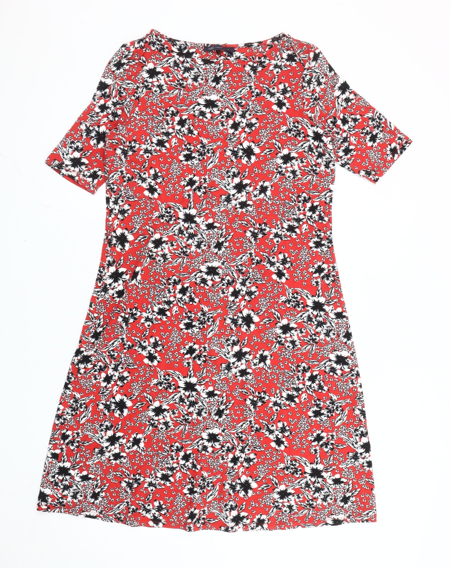 Marks and Spencer Women Red Floral Knee Length Shift Dress Size 12