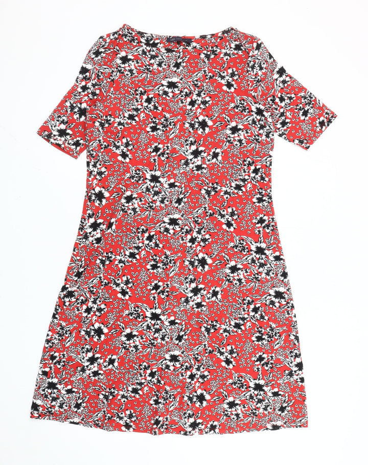 Marks and Spencer Women Red Floral Knee Length Shift Dress Size 12