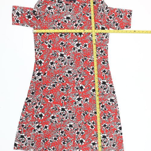 Marks and Spencer Women Red Floral Knee Length Shift Dress Size 12