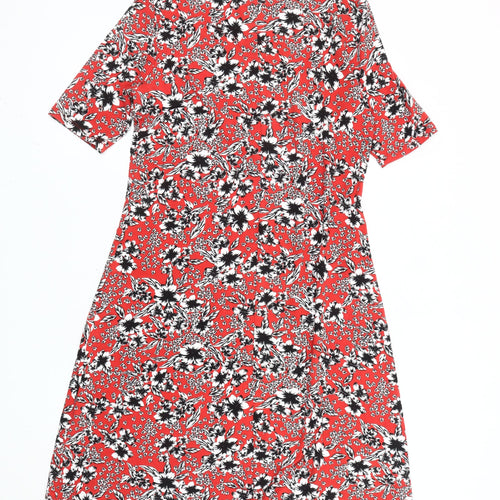 Marks and Spencer Women Red Floral Knee Length Shift Dress Size 12