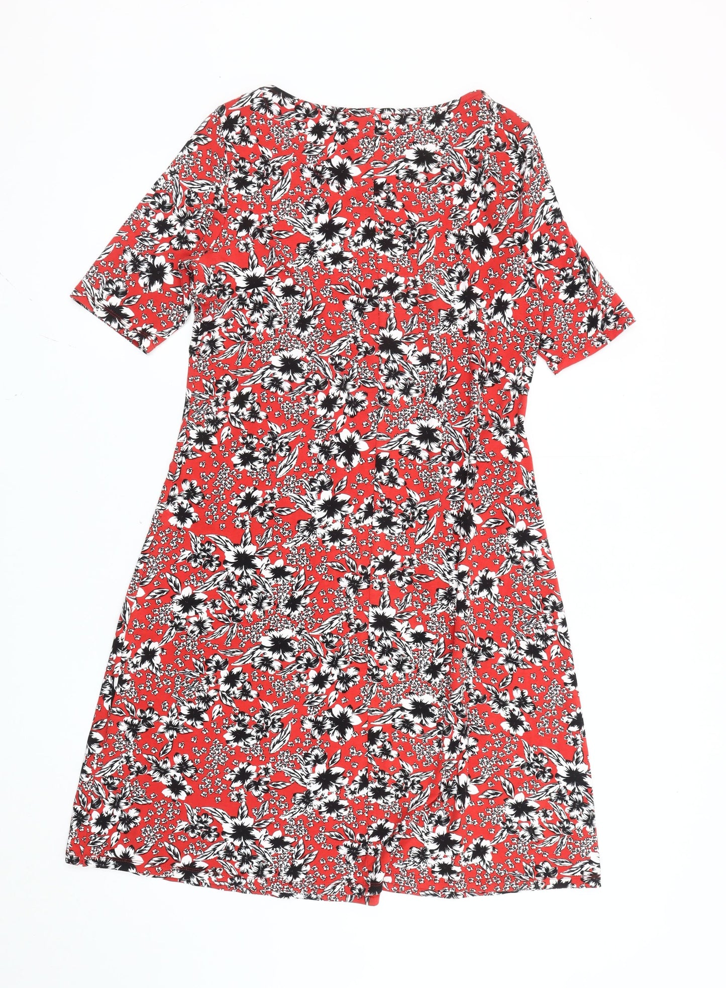 Marks and Spencer Women Red Floral Knee Length Shift Dress Size 12