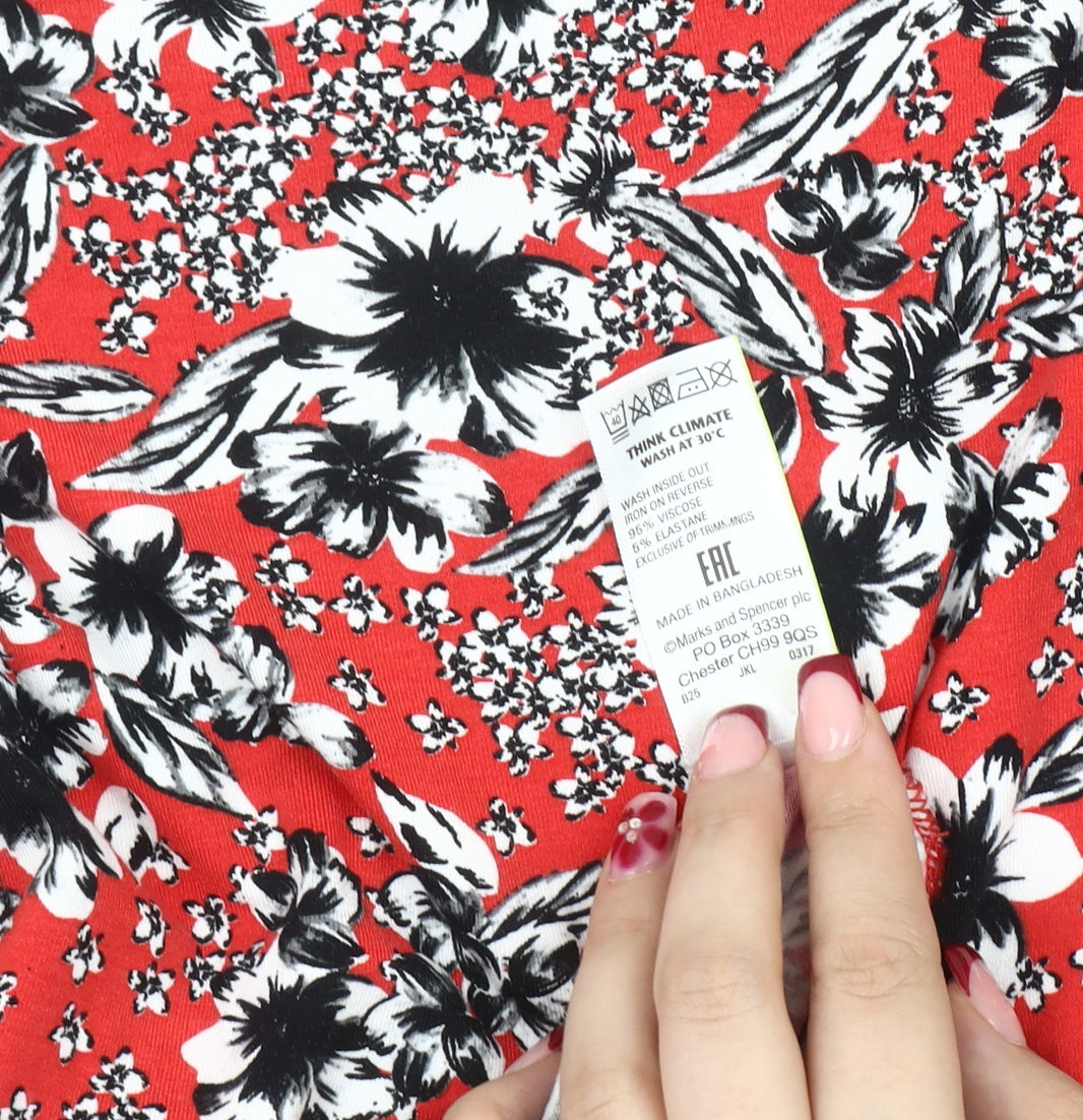 Marks and Spencer Women Red Floral Knee Length Shift Dress Size 12