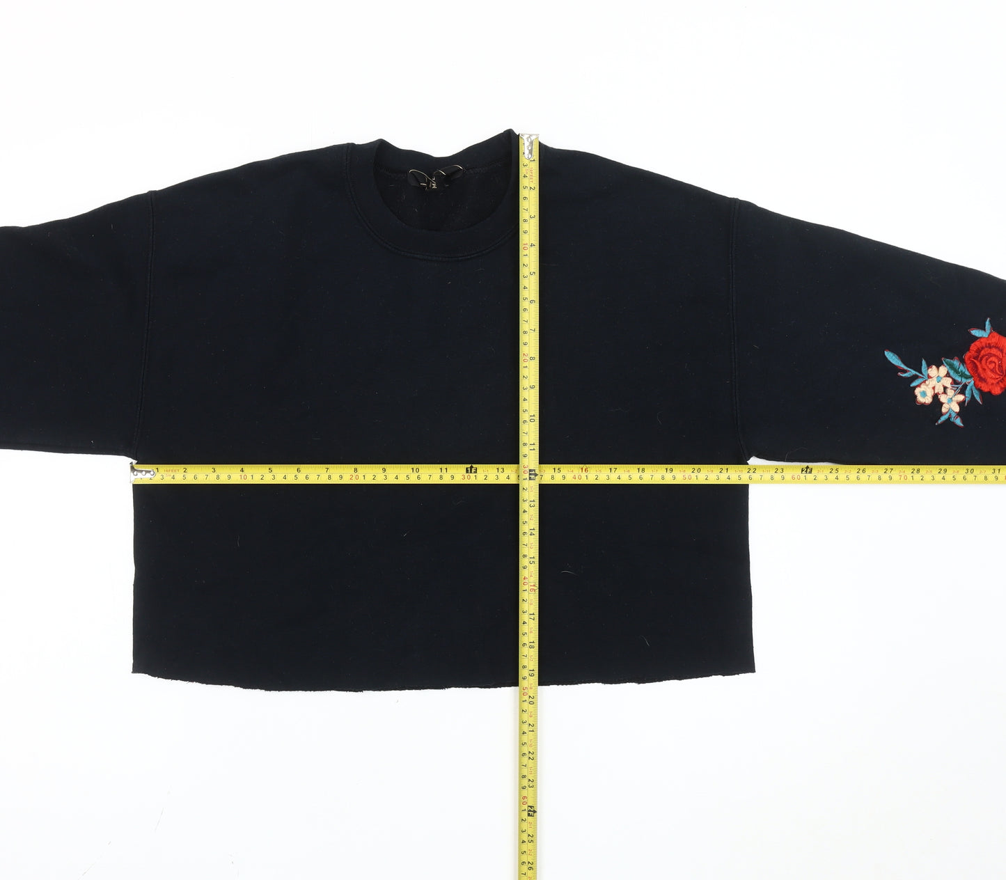 Lipsy Women's Black Floral Embroidered Pullover Sweatshirt M