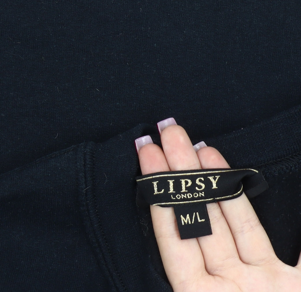 Lipsy Women's Black Floral Embroidered Pullover Sweatshirt M