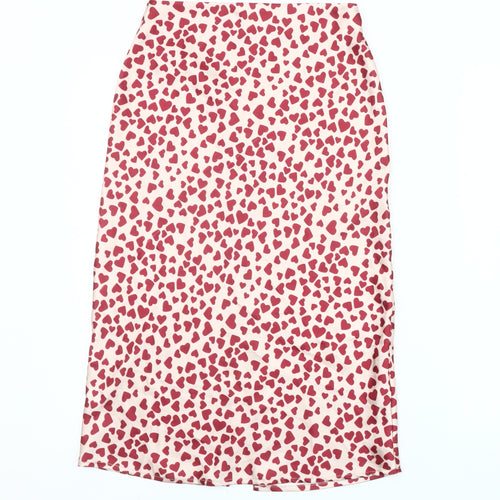 Polly Women's Pink Heart Print Midi Pencil Skirt Size 4