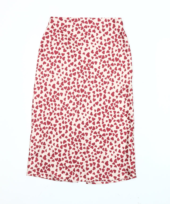 Polly Women's Pink Heart Print Midi Pencil Skirt Size 4