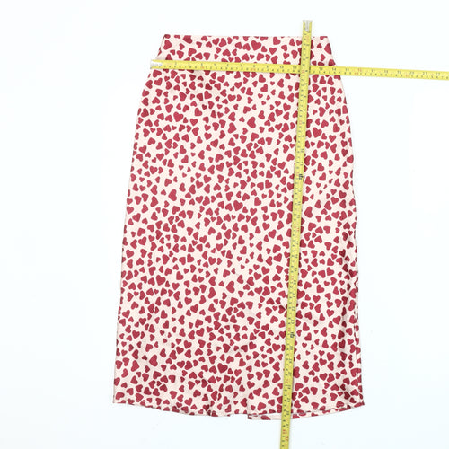 Polly Women's Pink Heart Print Midi Pencil Skirt Size 4