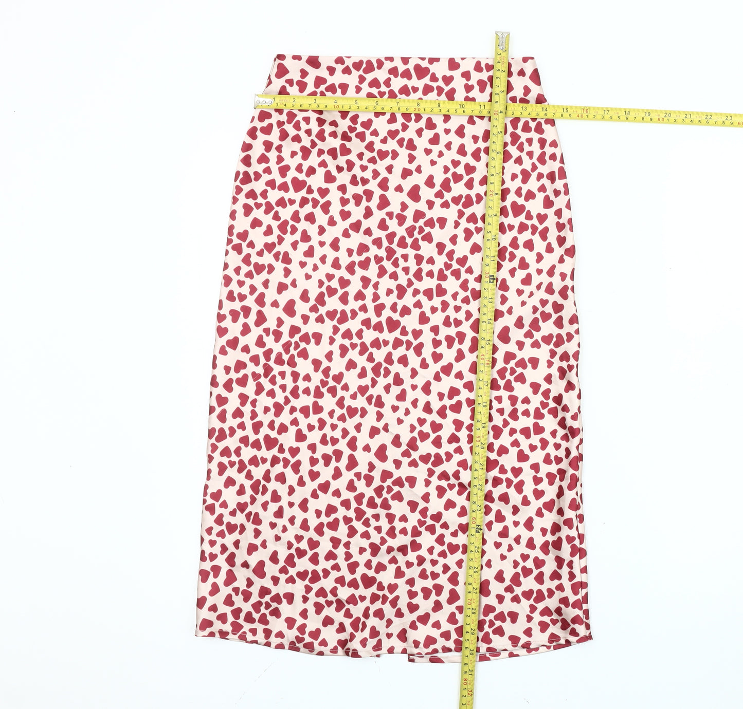 Polly Women's Pink Heart Print Midi Pencil Skirt Size 4
