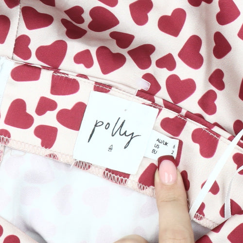 Polly Women's Pink Heart Print Midi Pencil Skirt Size 4
