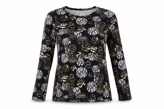 Front view of Anna Rose Women's Multicoloured Animal Print Long Sleeve Top S