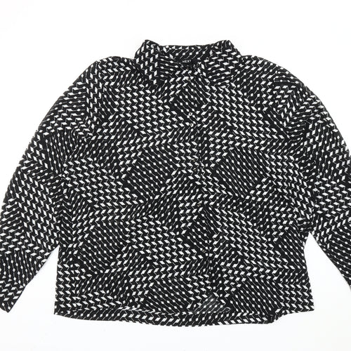 Next Women’s Black Geometric Collared Long Sleeve Blouse Size 16