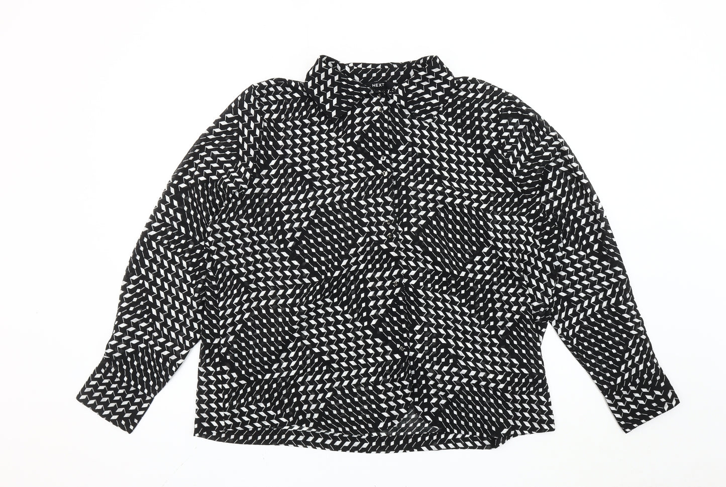 Next Women’s Black Geometric Collared Long Sleeve Blouse Size 16