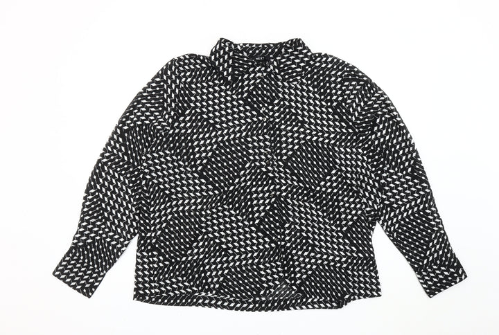 Next Women’s Black Geometric Collared Long Sleeve Blouse Size 16