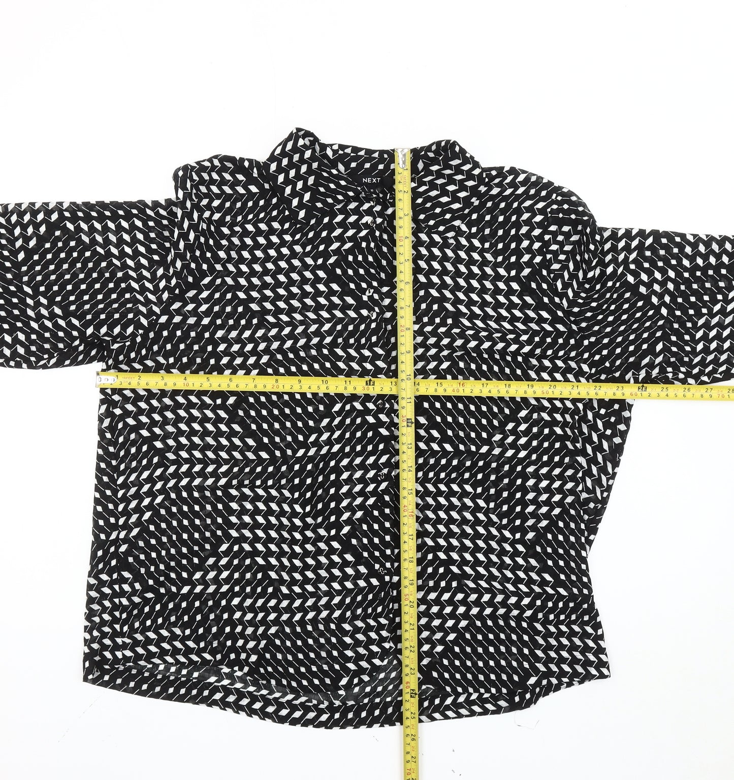 Next Women’s Black Geometric Collared Long Sleeve Blouse Size 16