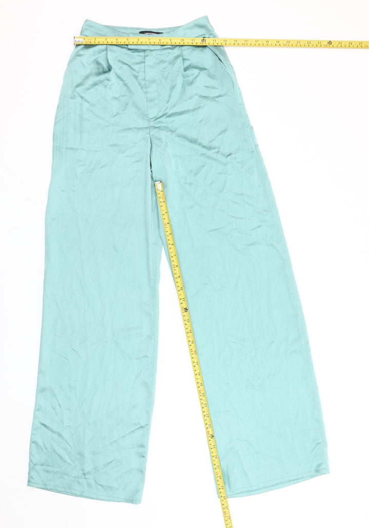 Missguided Women's Green Wide-Leg High Rise Pleated Trousers Size 12