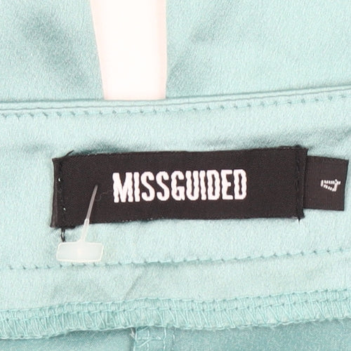 Missguided Women's Green Wide-Leg High Rise Pleated Trousers Size 12