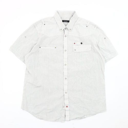 Matinique Men's White Striped 2XL Short Sleeve Button-Up Shirt