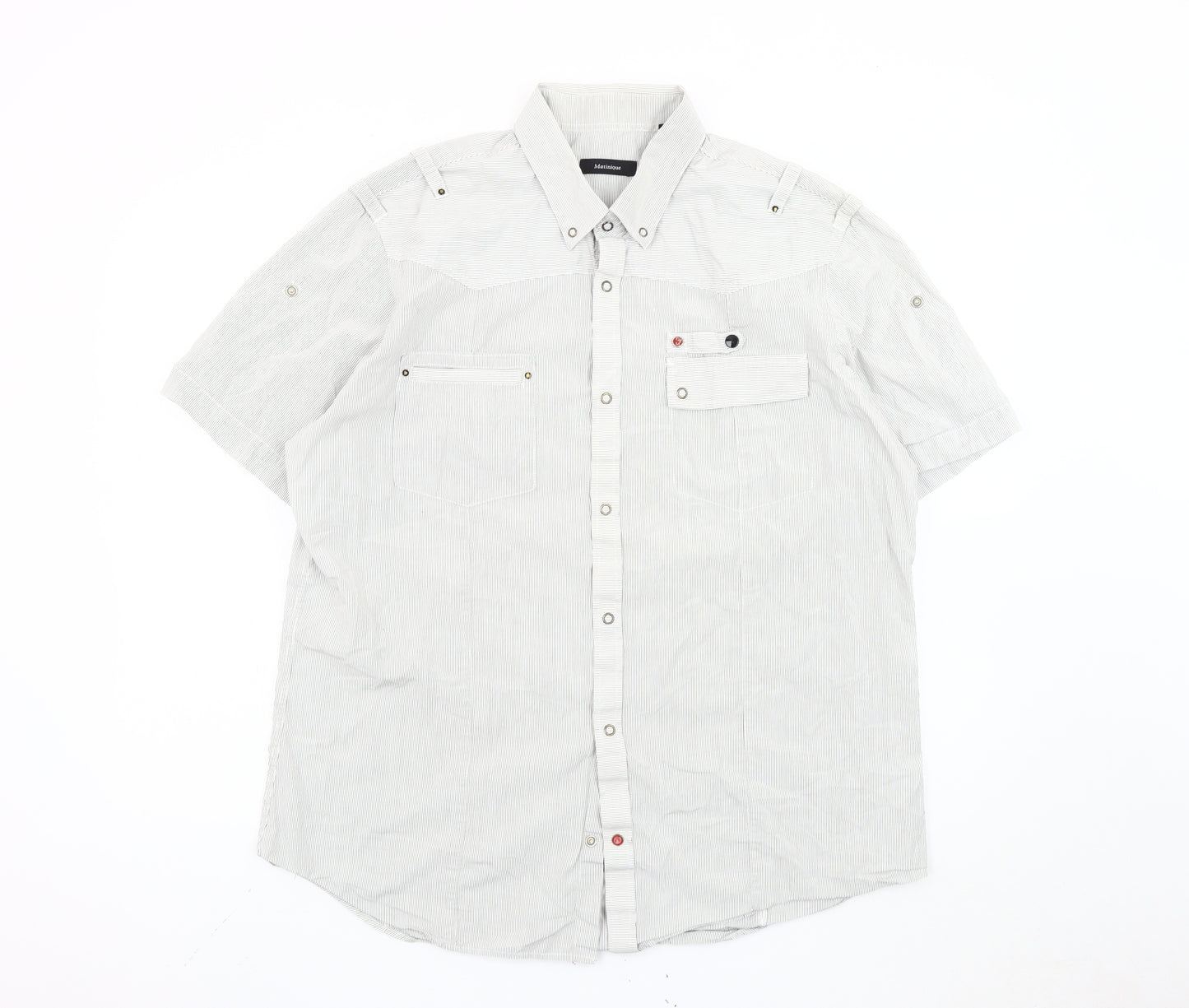 Matinique Men's White Striped 2XL Short Sleeve Button-Up Shirt