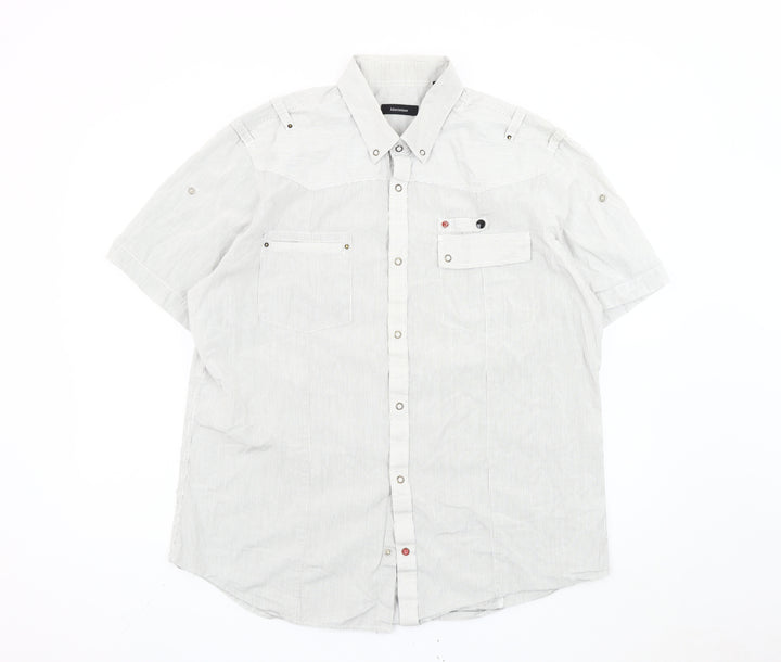 Matinique Men's White Striped 2XL Short Sleeve Button-Up Shirt