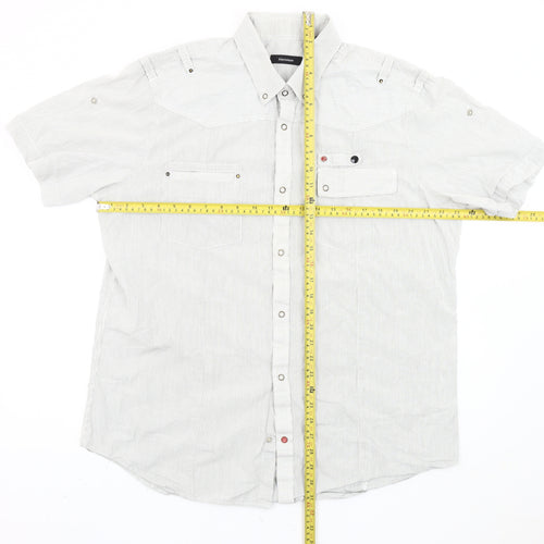 Matinique Men's White Striped 2XL Short Sleeve Button-Up Shirt