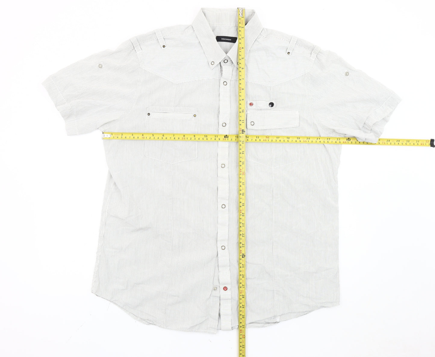 Matinique Men's White Striped 2XL Short Sleeve Button-Up Shirt