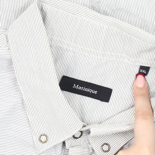 Matinique Men's White Striped 2XL Short Sleeve Button-Up Shirt