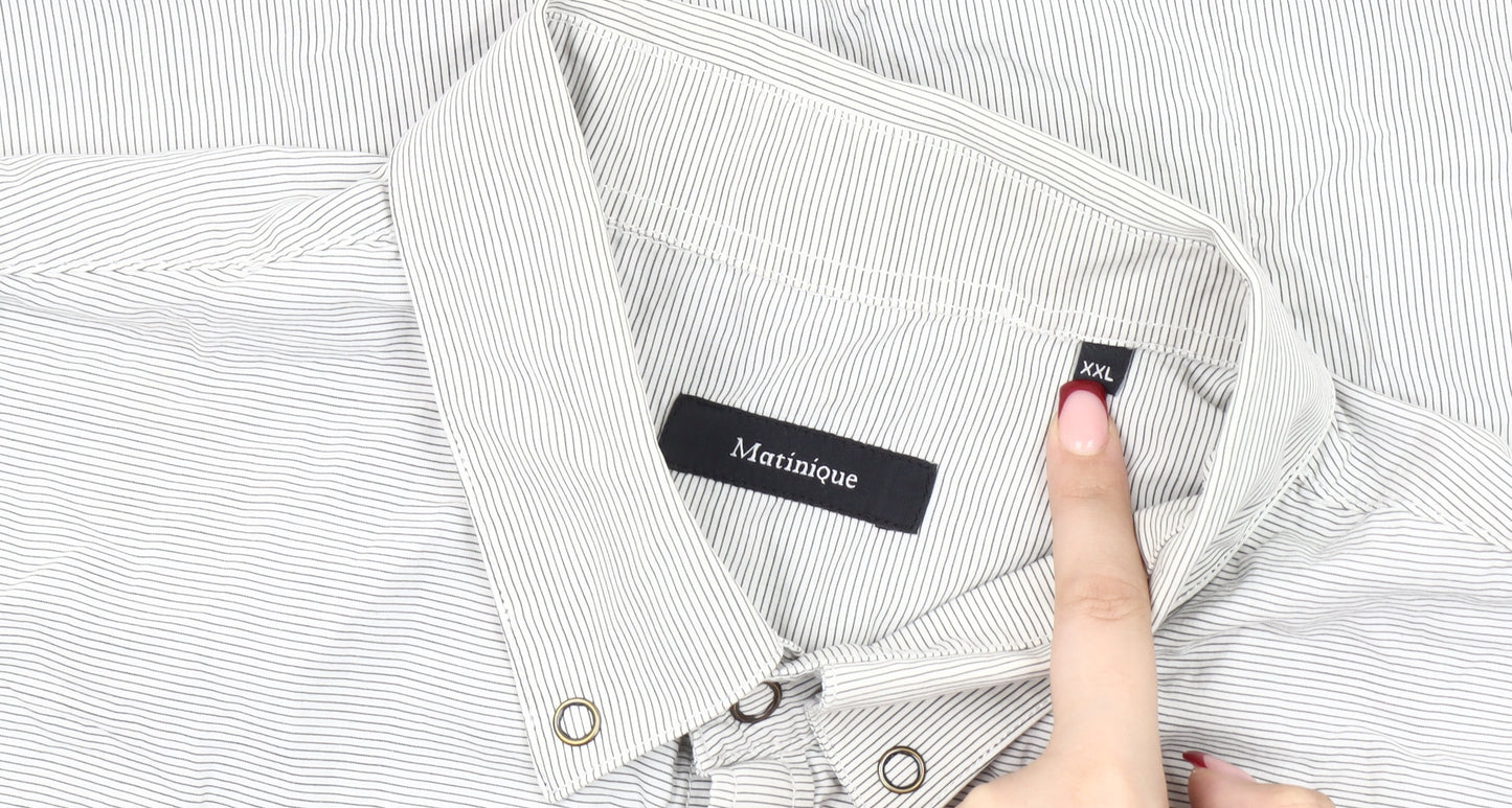 Matinique Men's White Striped 2XL Short Sleeve Button-Up Shirt