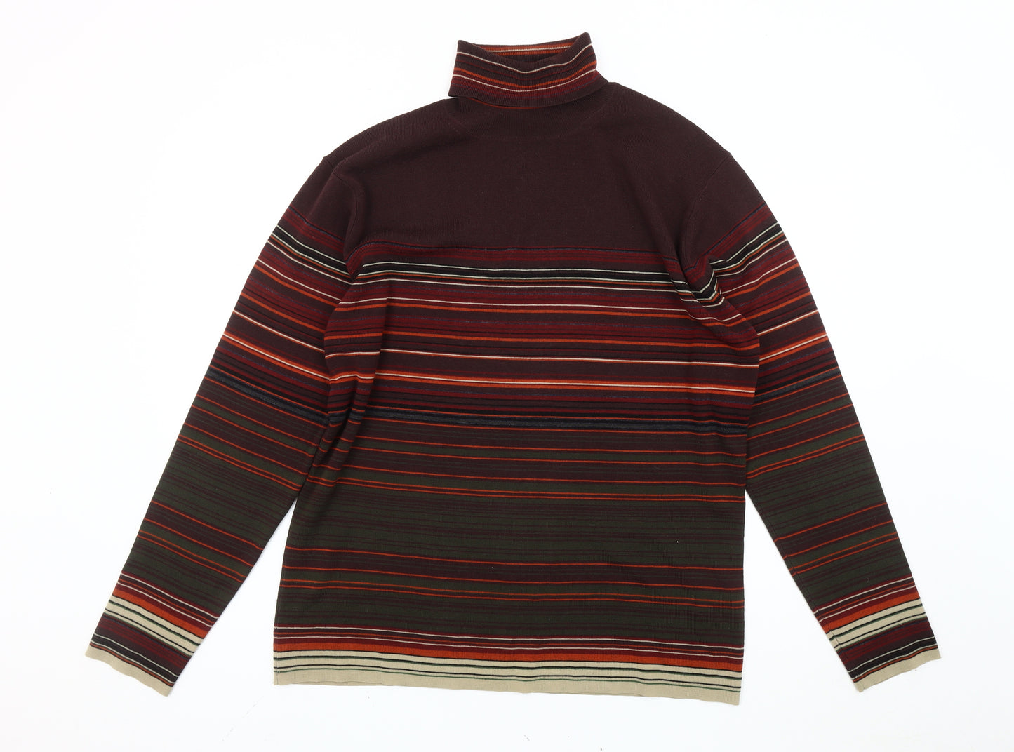 French Connection Men's Multicoloured Striped Roll Neck Jumper L