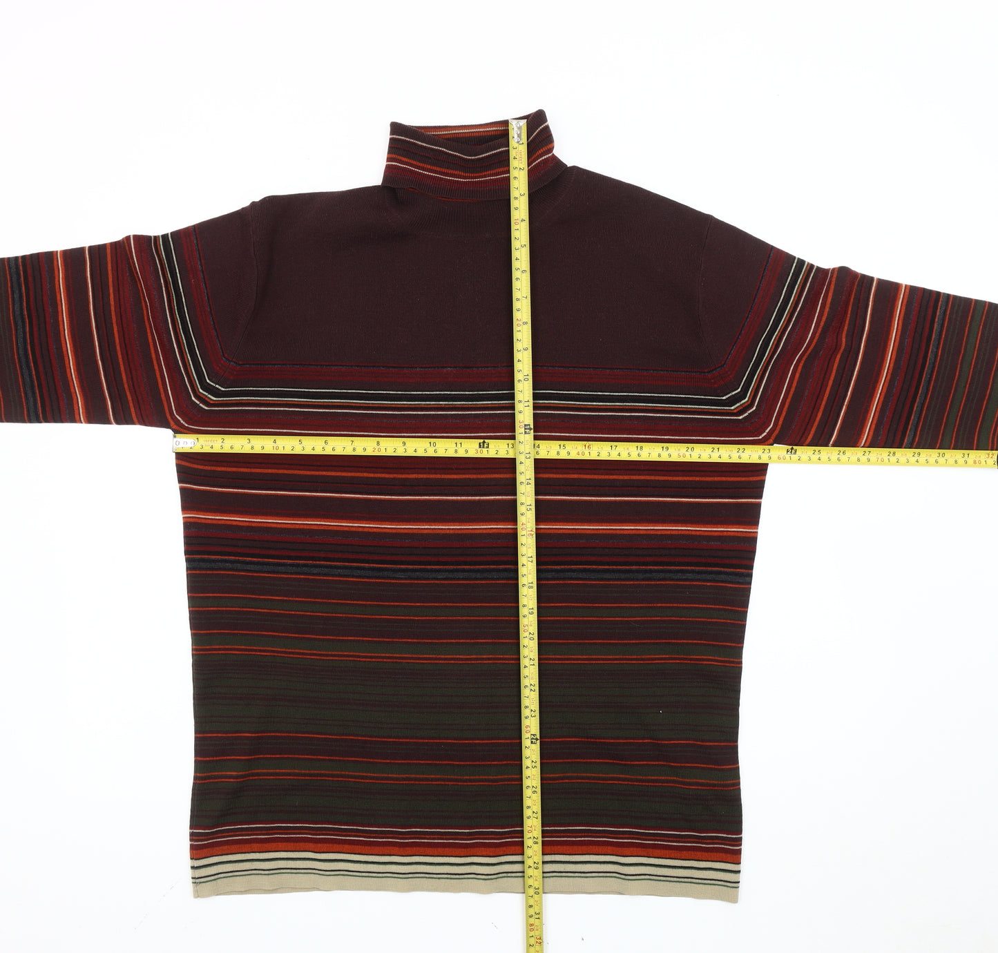 French Connection Men's Multicoloured Striped Roll Neck Jumper L