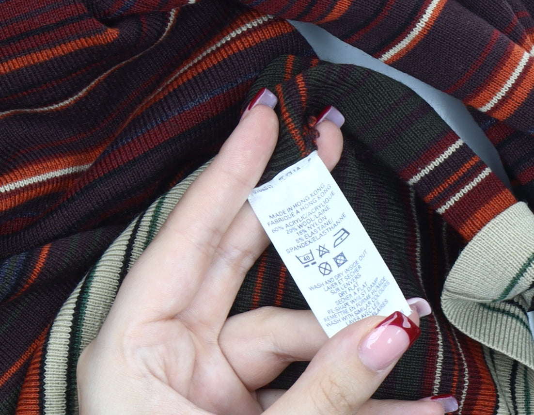 French Connection Men's Multicoloured Striped Roll Neck Jumper L