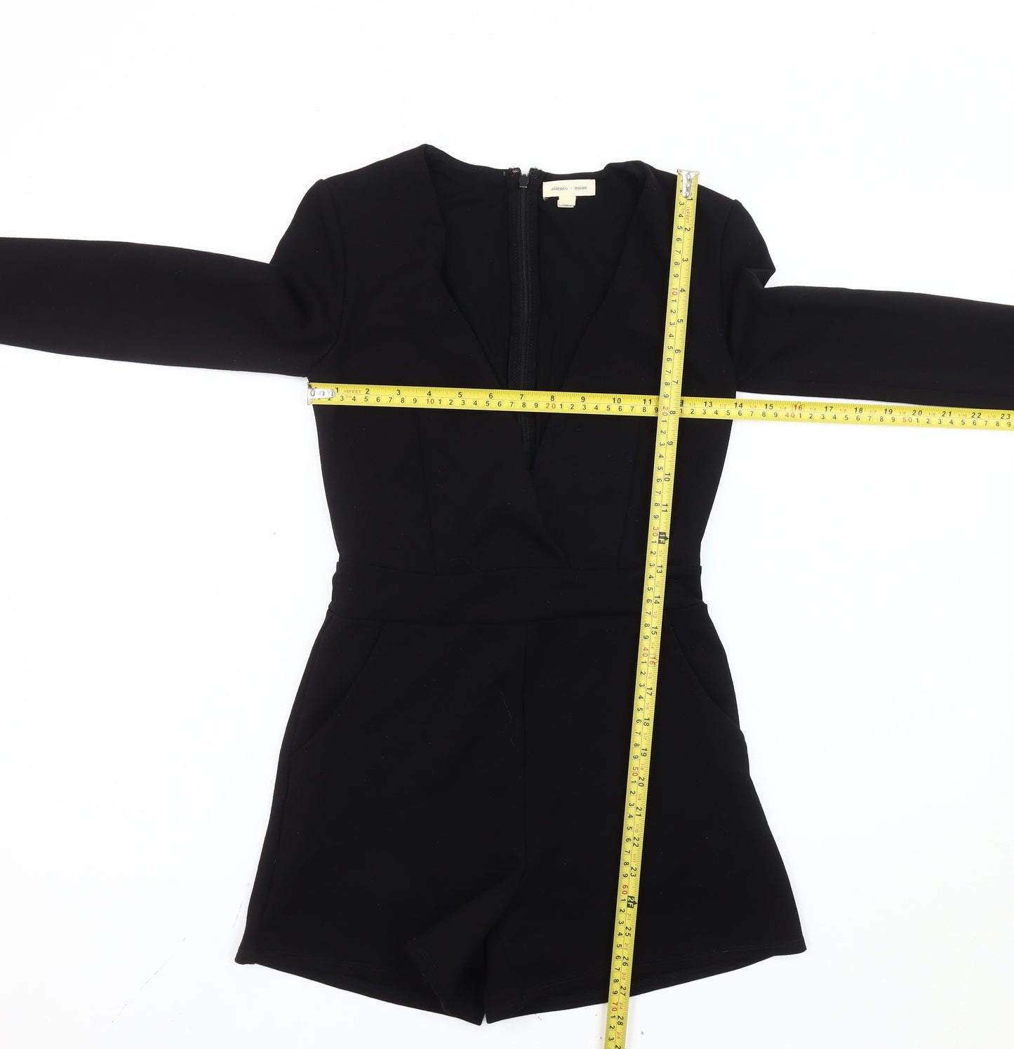 Silence + Noise Women’s Black XS Long Sleeve V-Neck Playsuit