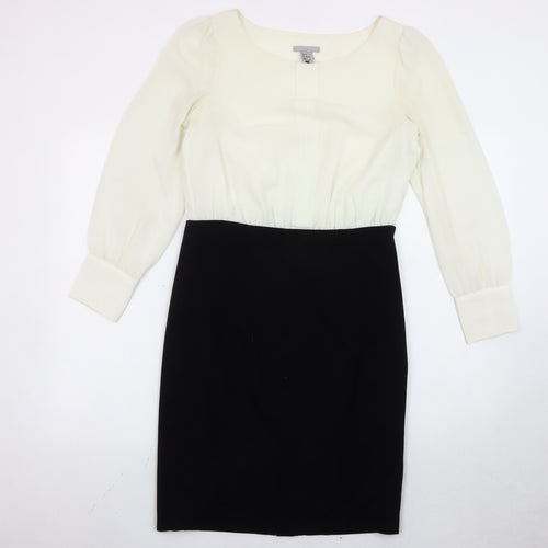 H&M Women’s Black White Sheath Dress Size 10 Knee Length Long Sleeve