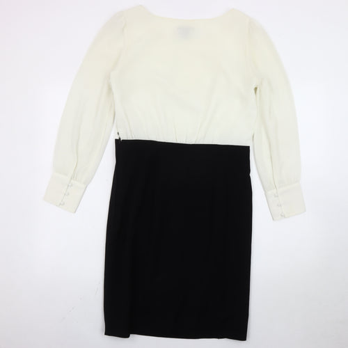 H&M Women’s Black White Sheath Dress Size 10 Knee Length Long Sleeve