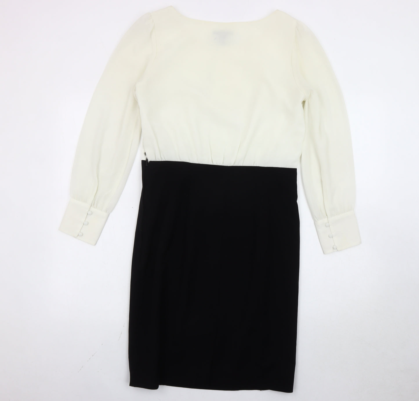 H&M Women’s Black White Sheath Dress Size 10 Knee Length Long Sleeve