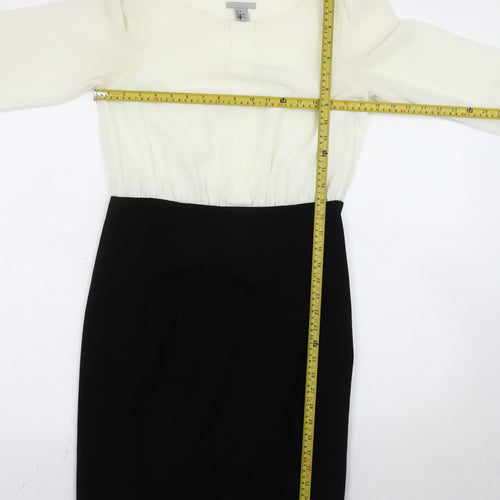 H&M Women’s Black White Sheath Dress Size 10 Knee Length Long Sleeve