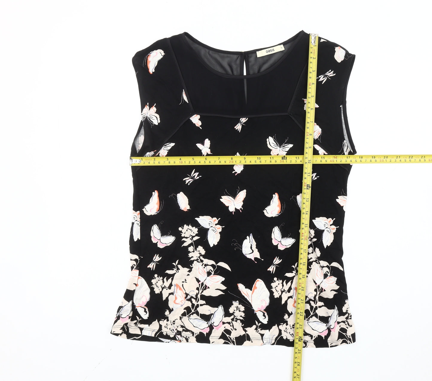 Oasis Women’s Black Butterfly Floral Sleeveless Blouse M