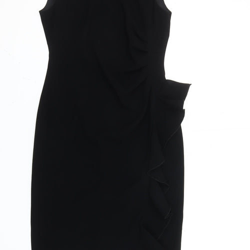 Coast Women’s Black Knee Length Sheath Dress Size S Ruffle Detail