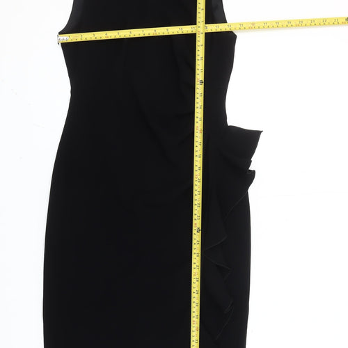 Coast Women’s Black Knee Length Sheath Dress Size S Ruffle Detail