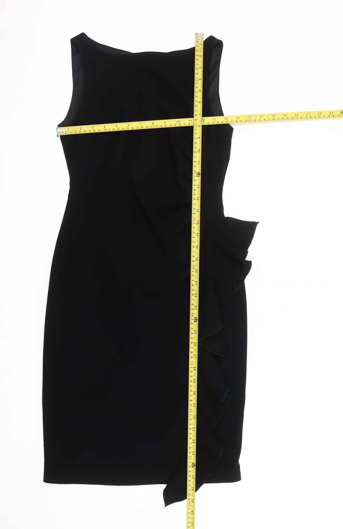 Coast Women’s Black Knee Length Sheath Dress Size S Ruffle Detail